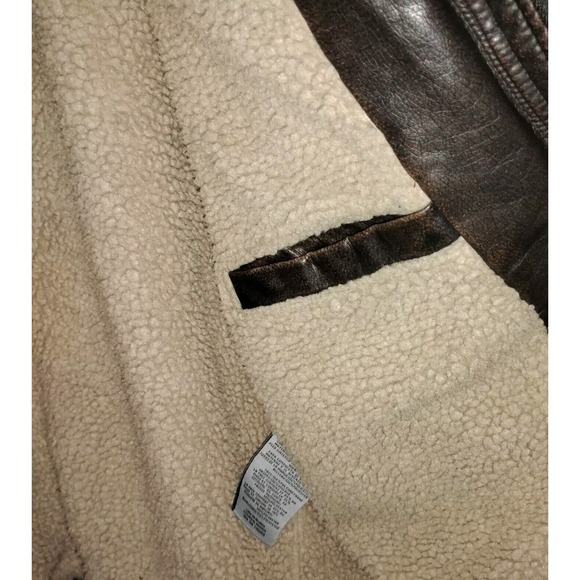 Vintage Levi's Mens XL Jacket Brown Faux Leather‎ Sherpa Lined Bomber-like Zip - Picture 7 of 12